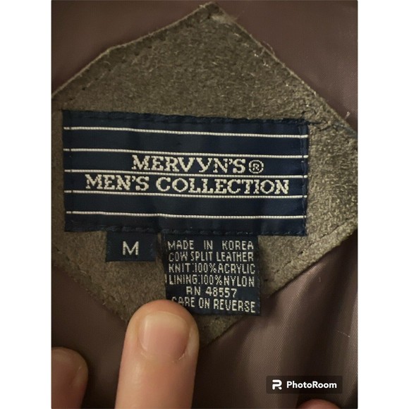 Mervyns Mens Collection Cow Split Leather Knit Bomber Jacket Gray Sz M Vintage - Picture 3 of 4